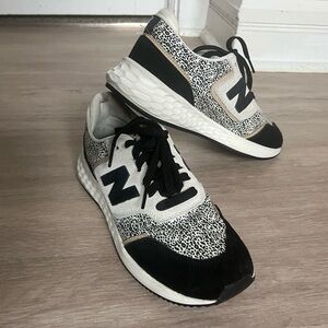 New Balance Black White Leopard Print Athletic Sneakers